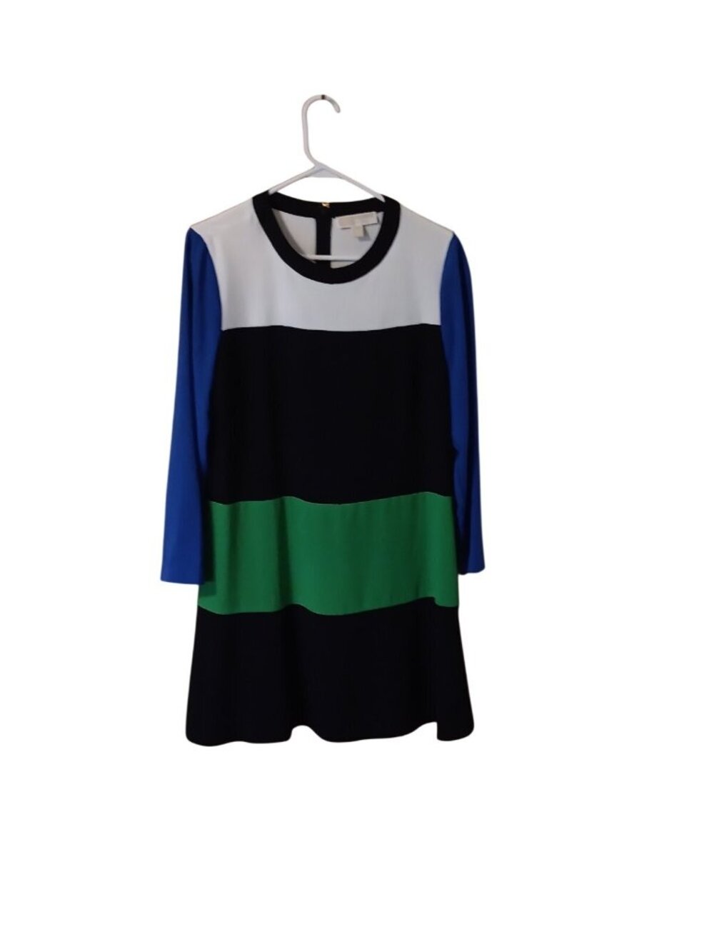 Michael Kors Shift Dress Black, White, Green Blue Colorblock Wedding Guest Sz 14